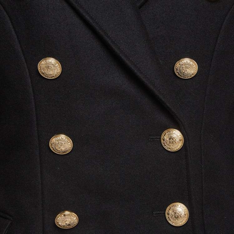 Pre Owned Balmain Black Wool-Blend Double-Breasted Coat M