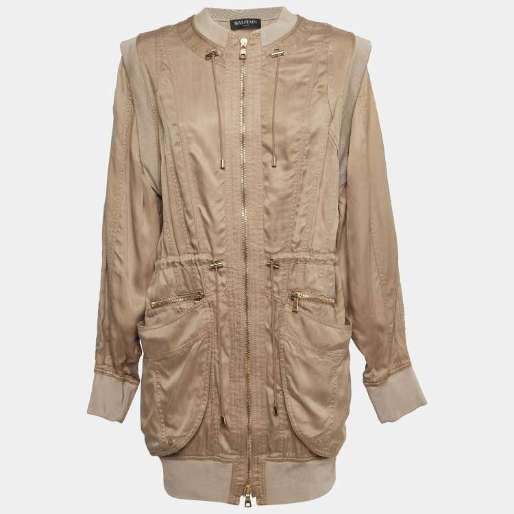 Pre Owned Balmain Beige Long Zip Front Jacket M