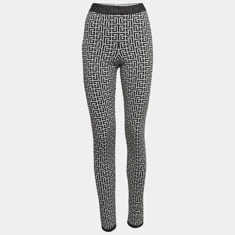 Pre Owned Balmain White & Black Metallic Patterned  Knit Track Pants M