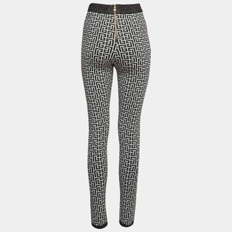 Pre Owned Balmain White & Black Metallic Patterned  Knit Track Pants M