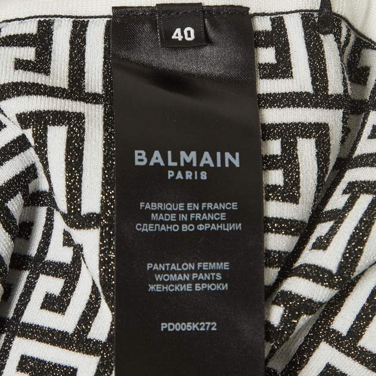 Pre Owned Balmain White & Black Metallic Patterned  Knit Track Pants M