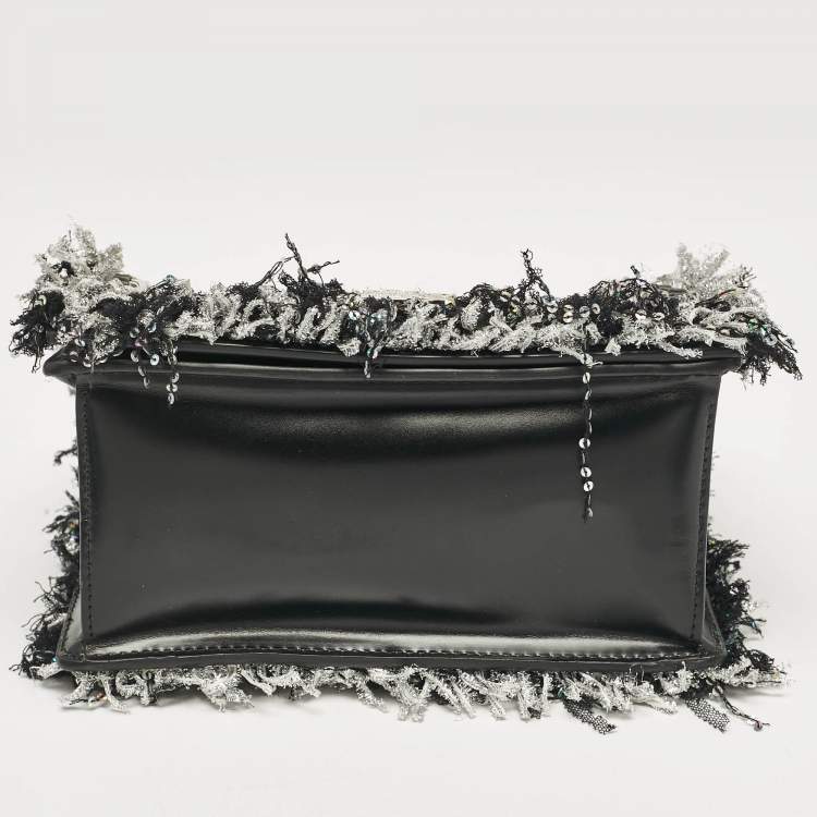 Pre Owned Balmain Silver/Black Tweed and Sequins Box Shoulder Bag