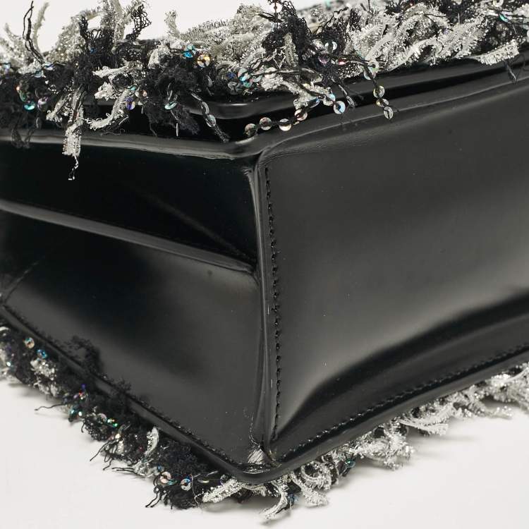 Pre Owned Balmain Silver/Black Tweed and Sequins Box Shoulder Bag