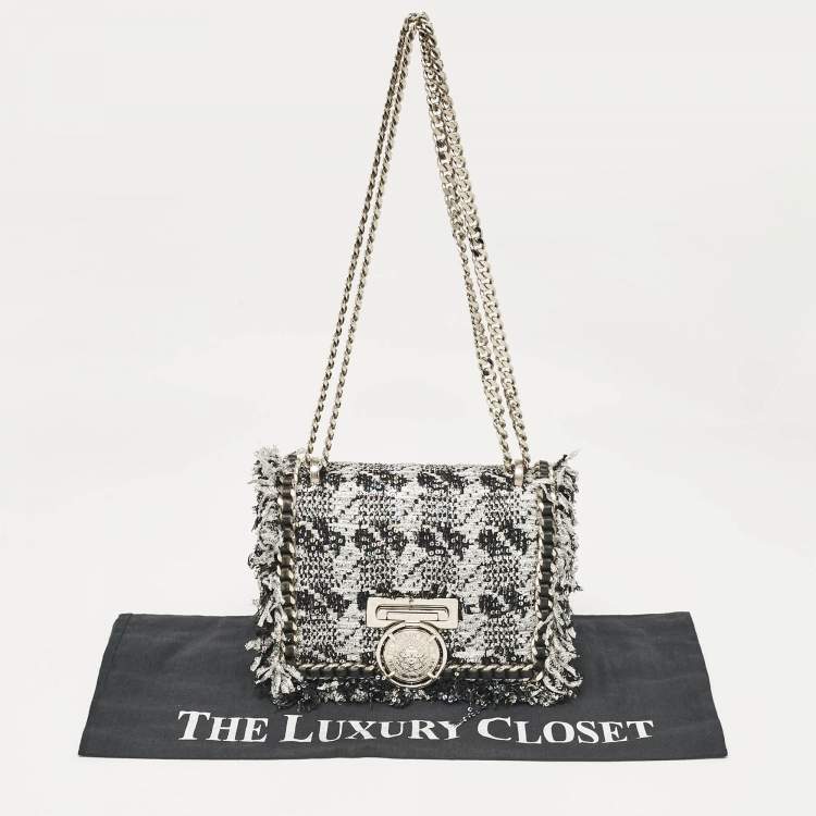 Pre Owned Balmain Silver/Black Tweed and Sequins Box Shoulder Bag