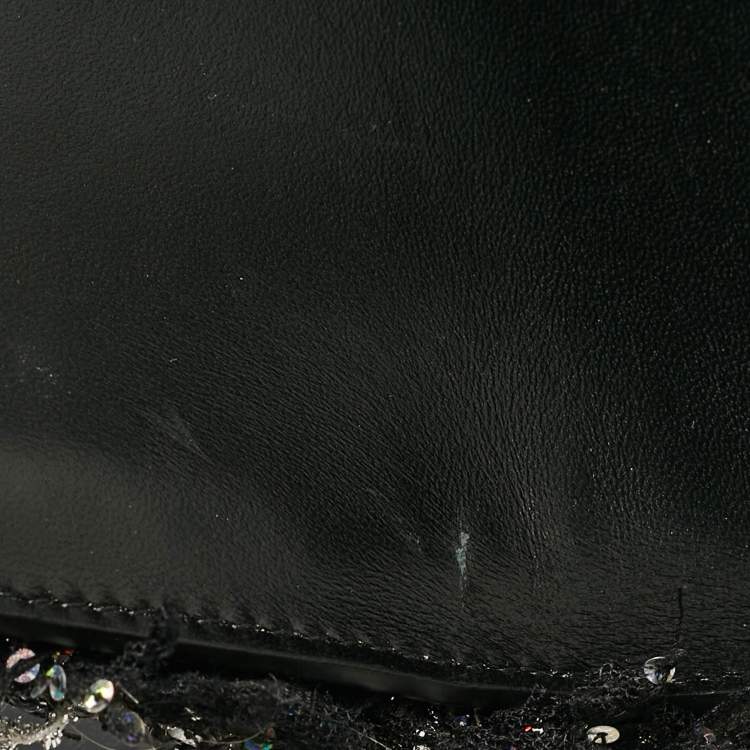 Pre Owned Balmain Silver/Black Tweed and Sequins Box Shoulder Bag