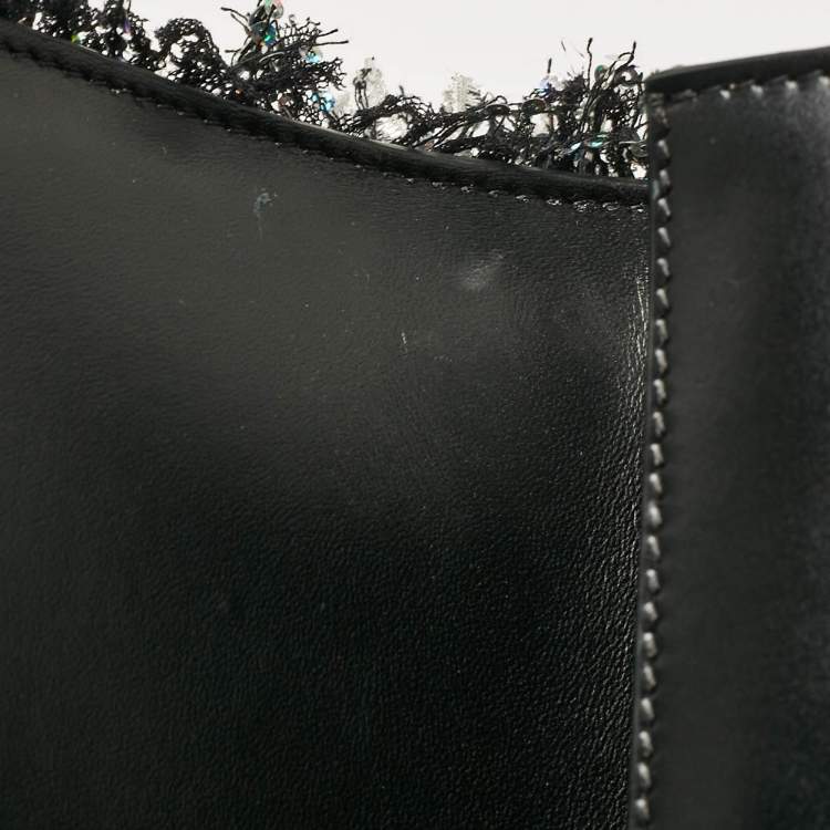 Pre Owned Balmain Silver/Black Tweed and Sequins Box Shoulder Bag
