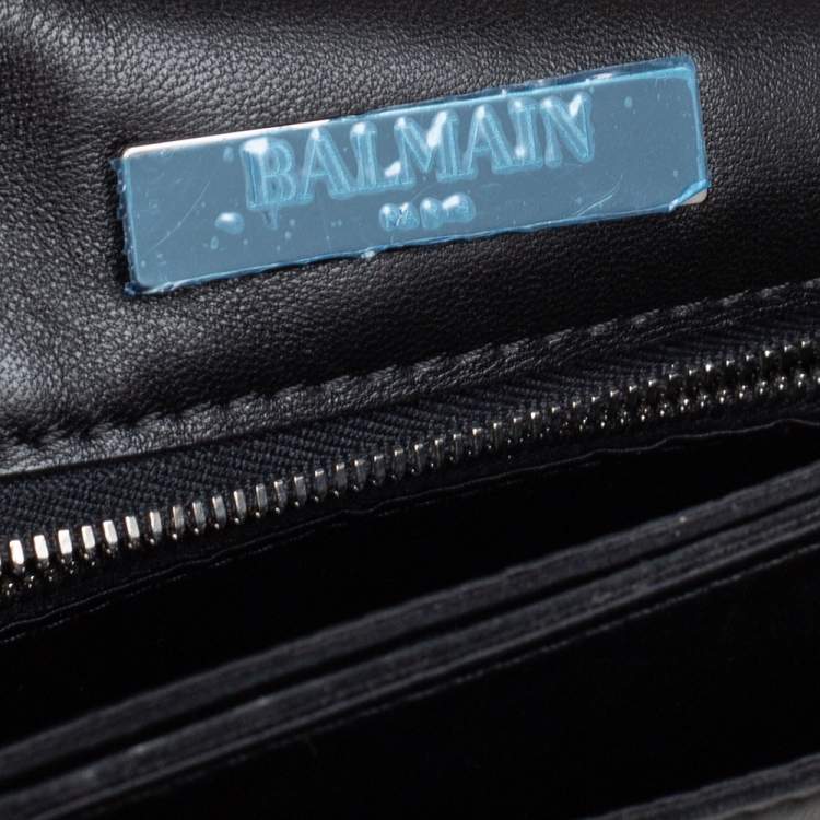 Pre Owned Balmain Black Leather and Sequin Flap Shoulder Bag