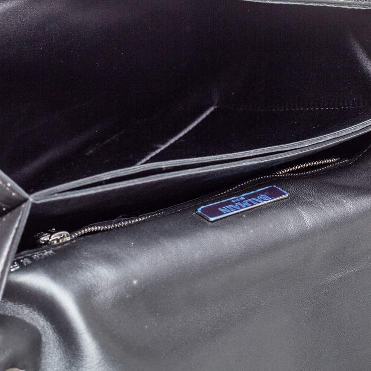 Pre Owned Balmain Black Leather and Sequin Flap Shoulder Bag