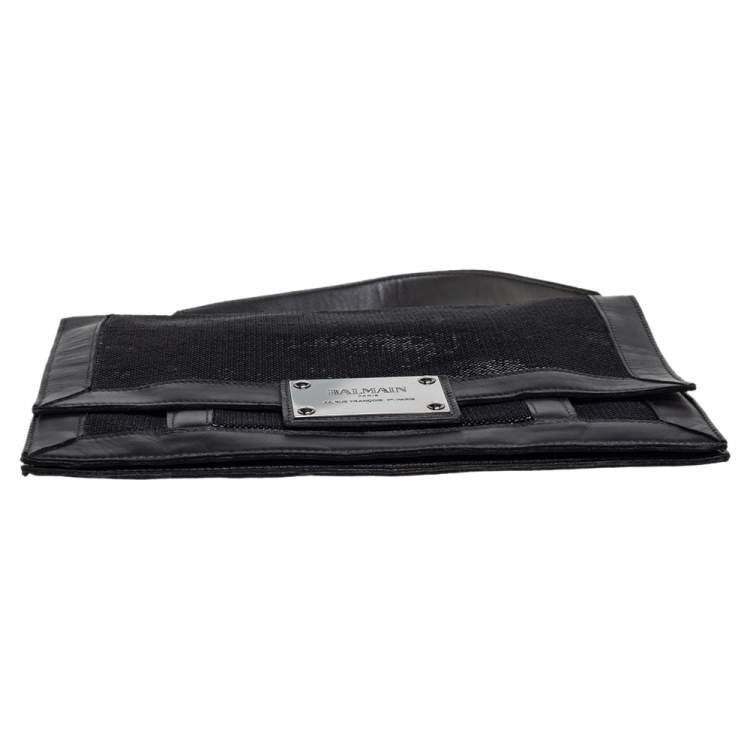 Pre Owned Balmain Black Leather and Sequin Flap Shoulder Bag