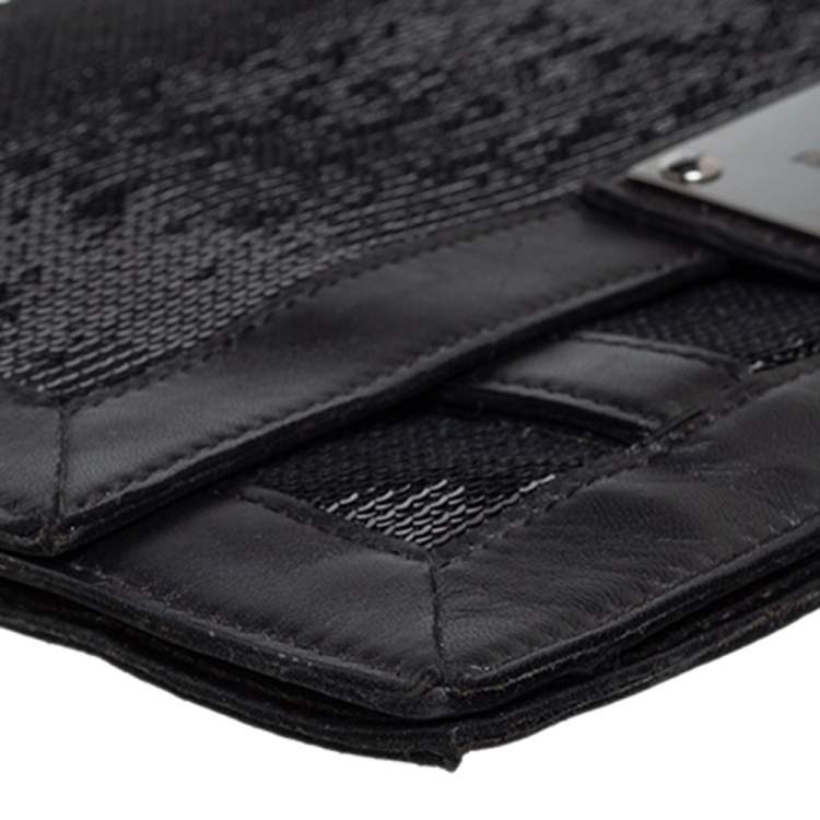 Pre Owned Balmain Black Leather and Sequin Flap Shoulder Bag