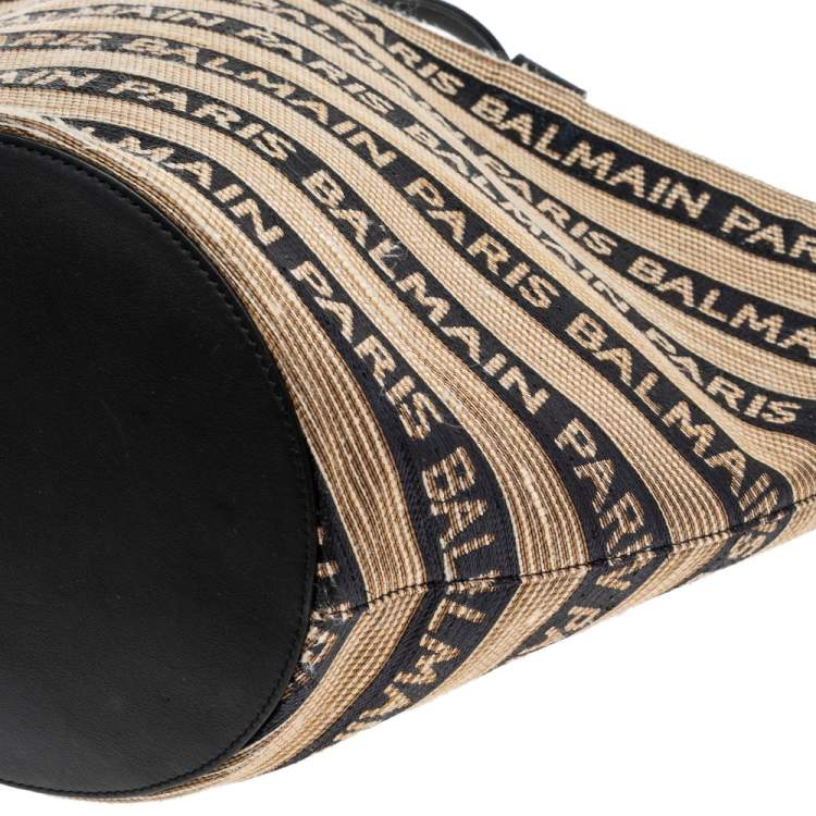 Pre Owned Balmain Multicolor Logo Woven Raffia Basket Bag