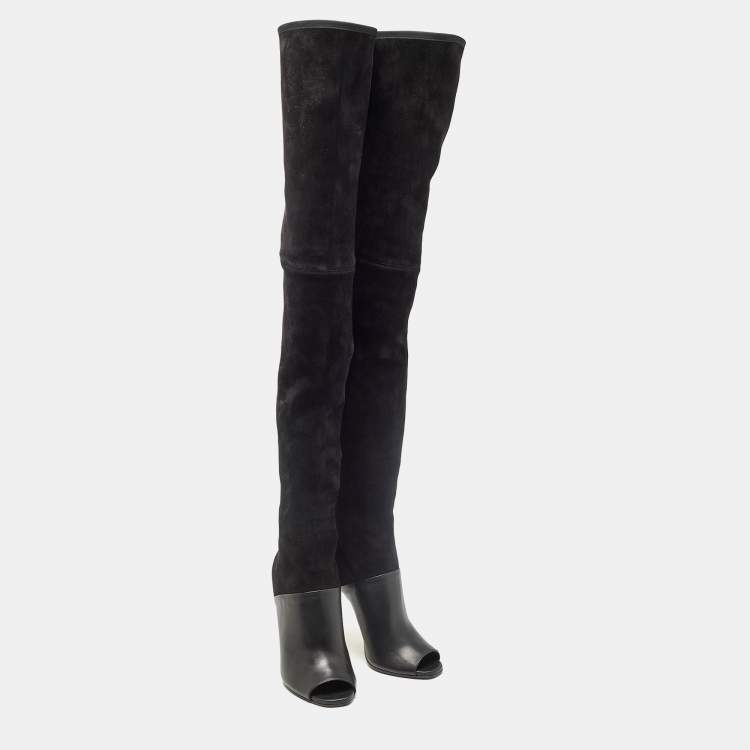 Pre Owned Balmain Black Suede Over Knee Length  Boots Size 40