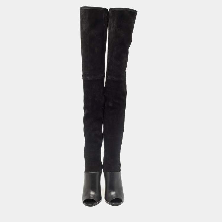 Pre Owned Balmain Black Suede Over Knee Length  Boots Size 40