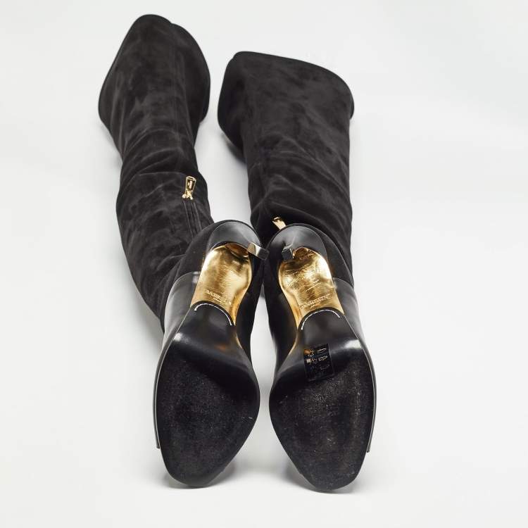 Pre Owned Balmain Black Suede Over Knee Length  Boots Size 40