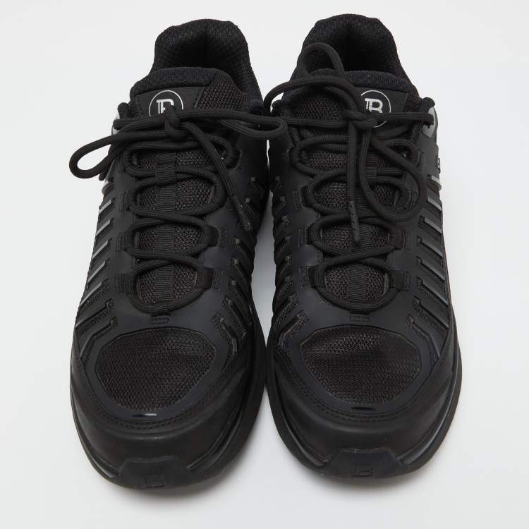Pre Owned Balmain Black Mesh and Leather Low Top Sneakers Size 41