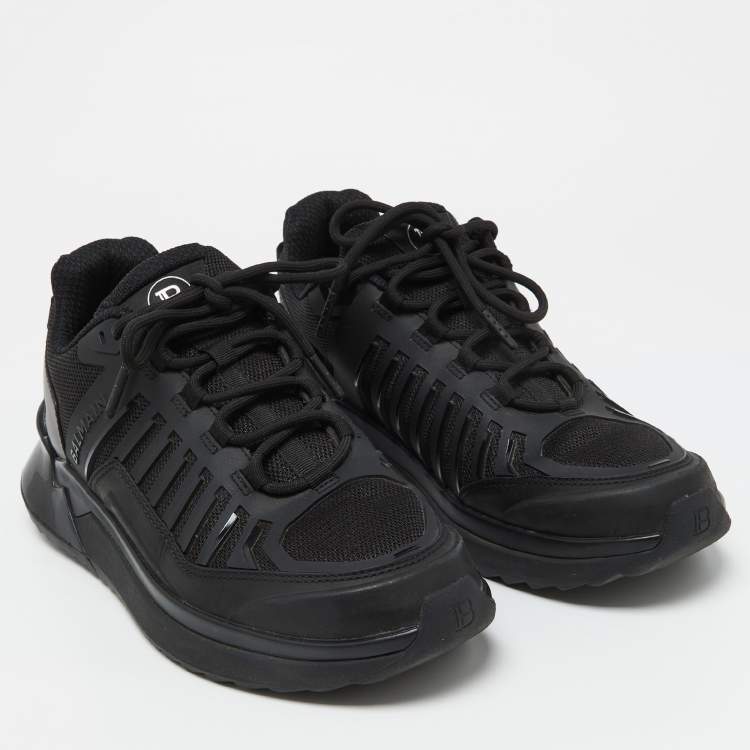 Pre Owned Balmain Black Mesh and Leather Low Top Sneakers Size 41