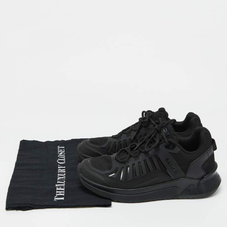 Pre Owned Balmain Black Mesh and Leather Low Top Sneakers Size 41