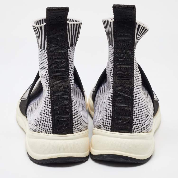 Pre Owned Balmain Black/White Knit Fabric and Leather Cameron Sock Sneakers Size 40