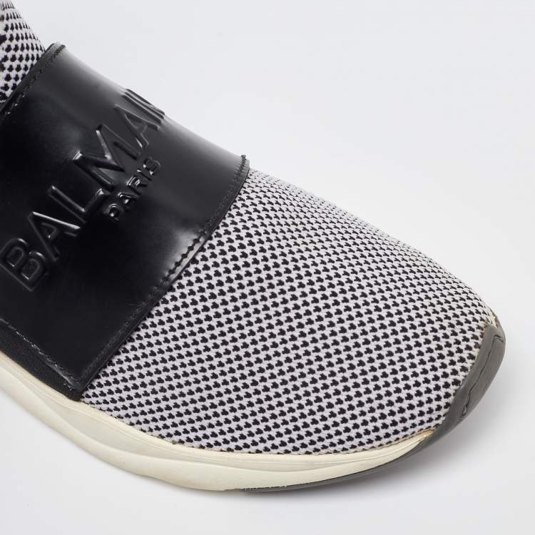 Pre Owned Balmain Black/White Knit Fabric and Leather Cameron Sock Sneakers Size 40