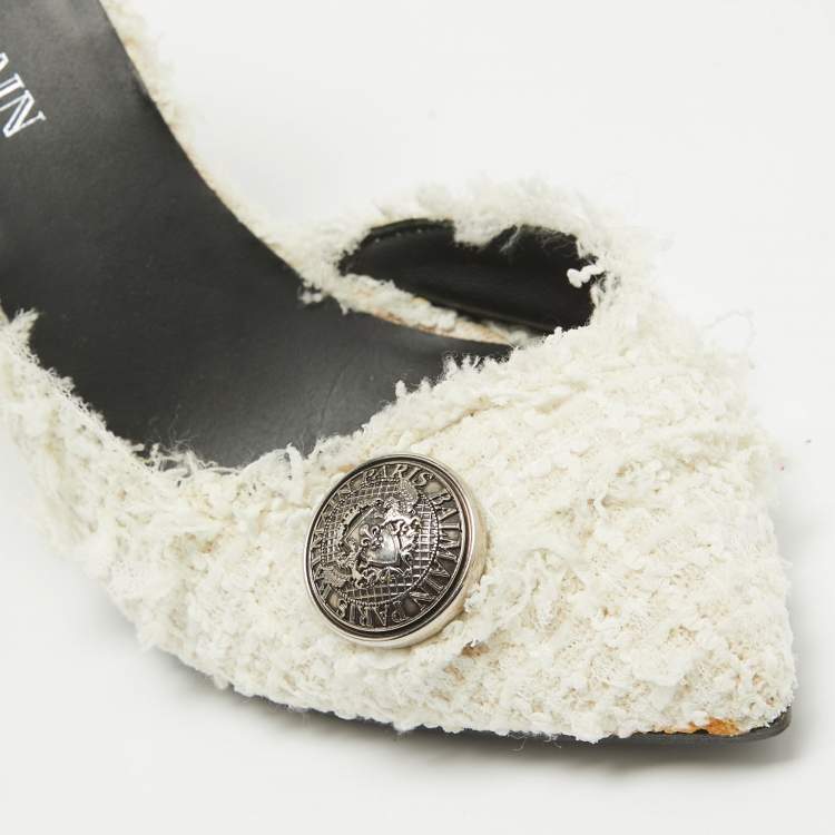 Pre Owned Balmain White Tweed D'orsay Pointed Toe Pumps Size 38
