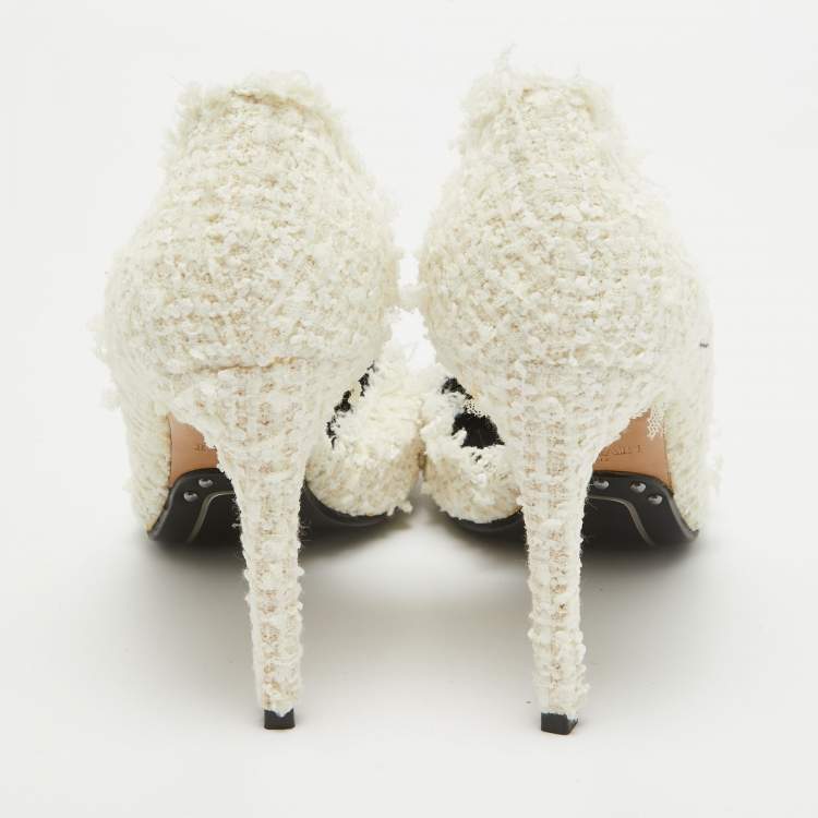 Pre Owned Balmain White Tweed D'orsay Pointed Toe Pumps Size 38