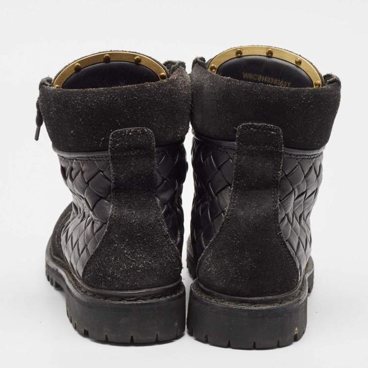 Pre Owned Balmain Black Leather and Suede Taiga Combat Boots Size 37