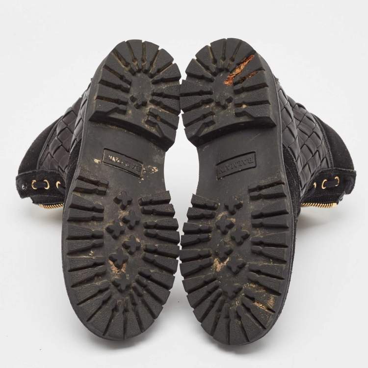 Pre Owned Balmain Black Leather and Suede Taiga Combat Boots Size 37