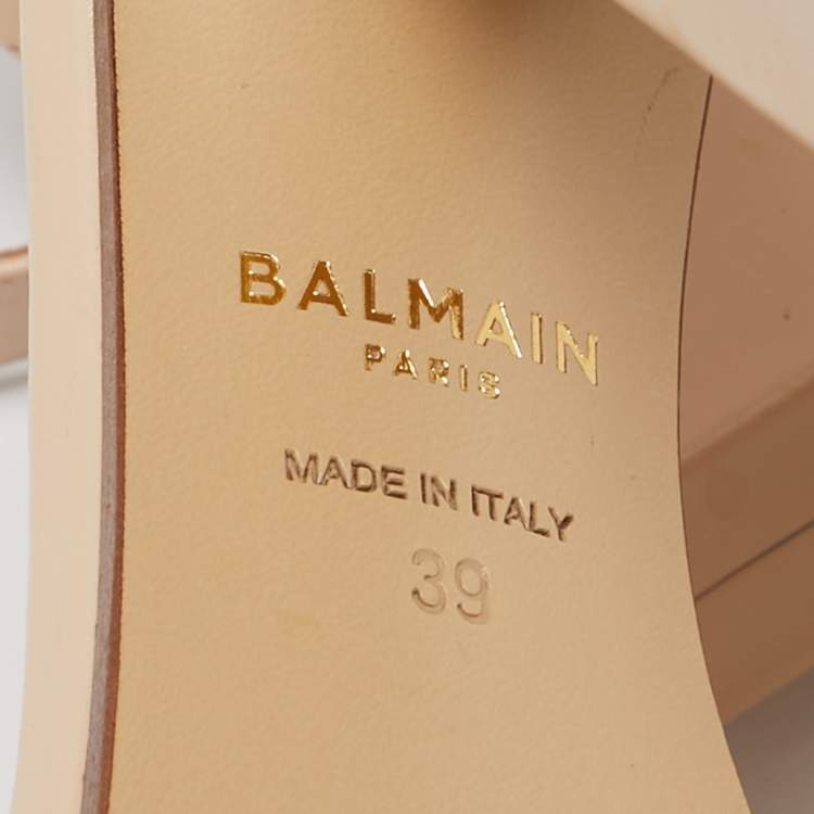 Pre Owned Balmain Beige Leather Ava Ankle Strap Sandals Size 39
