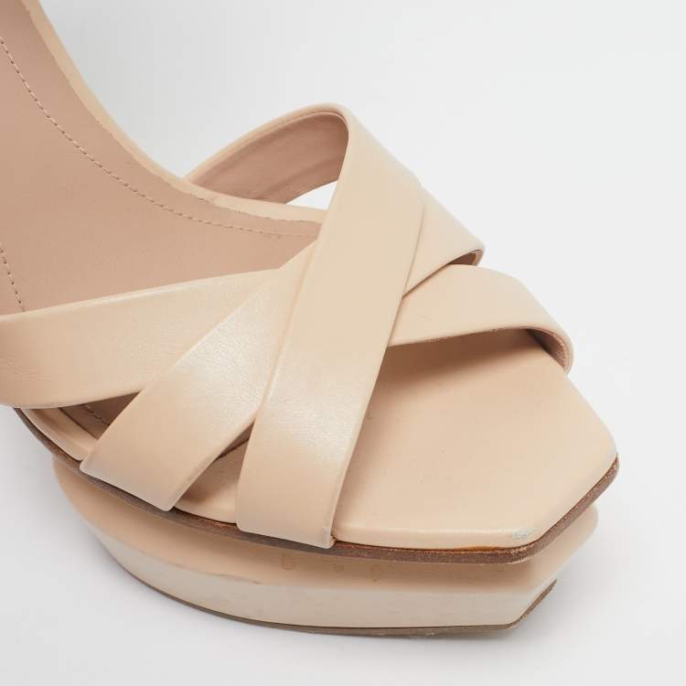Pre Owned Balmain Beige Leather Ava Ankle Strap Sandals Size 39