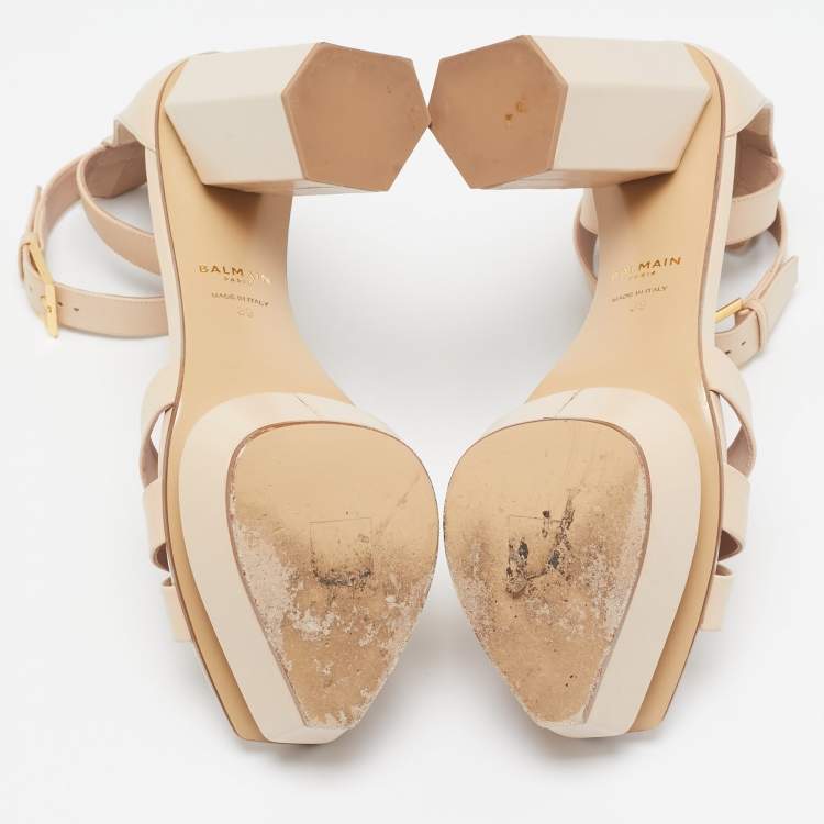 Pre Owned Balmain Beige Leather Ava Ankle Strap Sandals Size 39