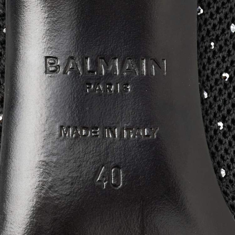 Pre Owned Balmain Black Knit Fabric Crystal Embellished Skye Ankle Length Boots Size 40