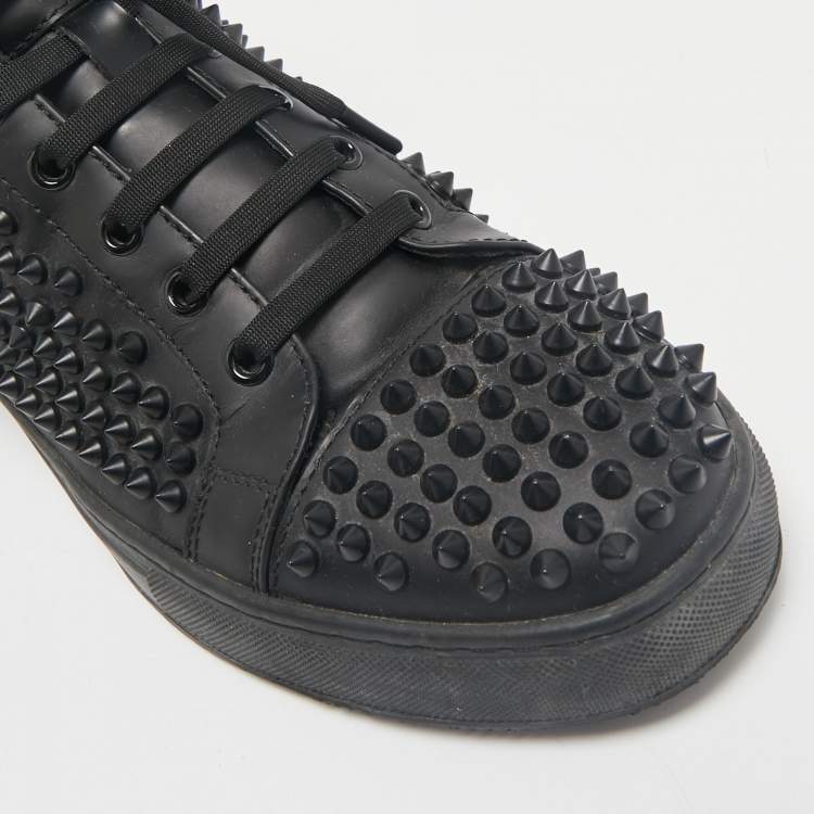 Pre Owned Balmain Black Leather Studded High Top Sneakers Size 40