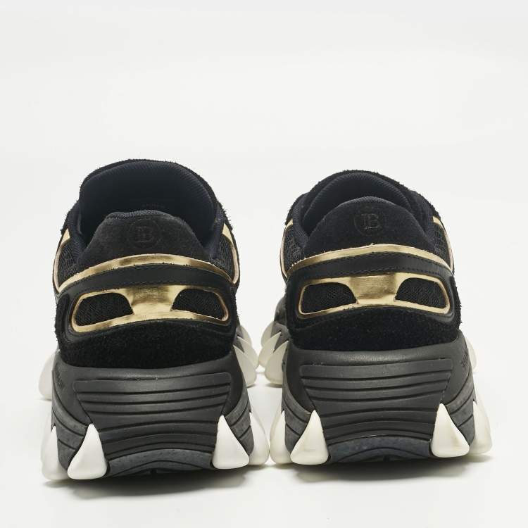 Pre Owned Balmain Black/Gold Leather and Suede B-East Lace Up Sneakers Size 37