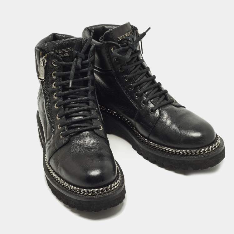 مملوكة مسبقًا حذاء بوت بالمان أسود جلد سلسلة تفاصيل مقاس 38.5