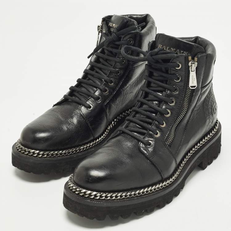 مملوكة مسبقًا حذاء بوت بالمان أسود جلد سلسلة تفاصيل مقاس 38.5