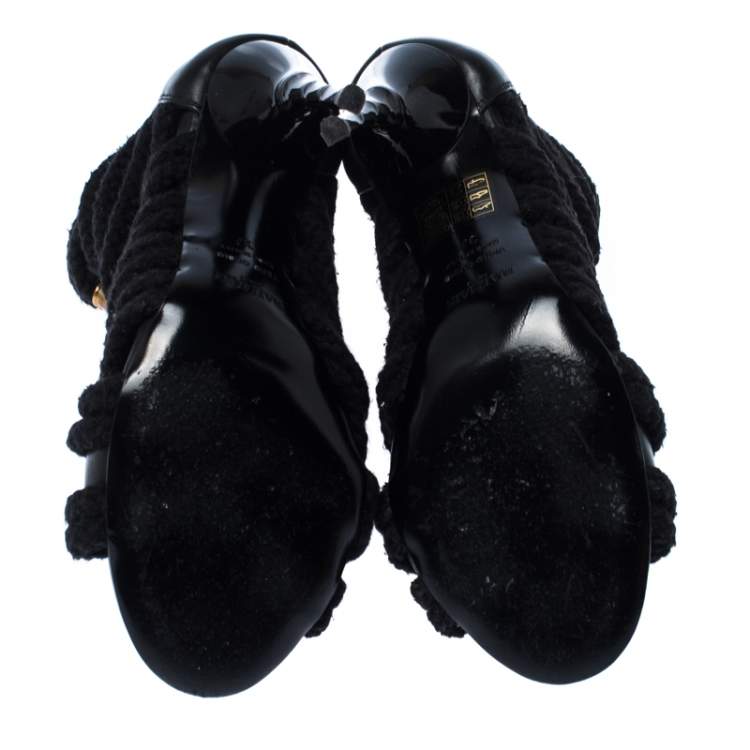 Pre Owned Balmain Black Canvas Strappy Sandals Size 37