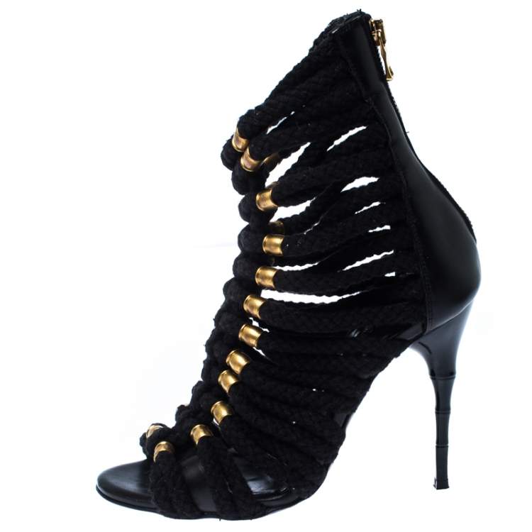 Pre Owned Balmain Black Canvas Strappy Sandals Size 37