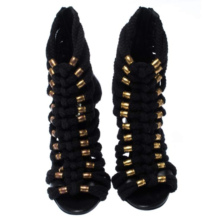 Pre Owned Balmain Black Canvas Strappy Sandals Size 37