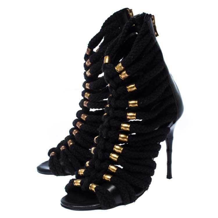 Pre Owned Balmain Black Canvas Strappy Sandals Size 37