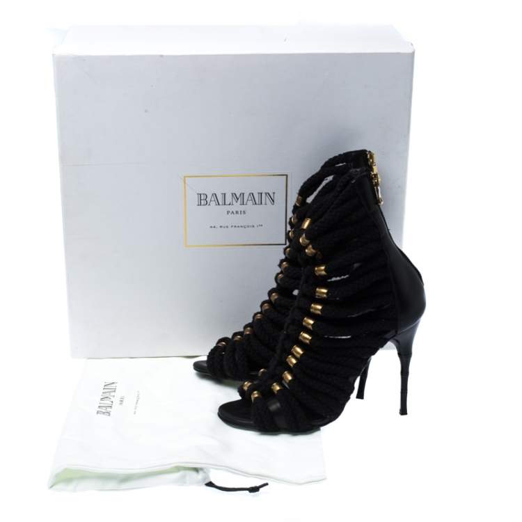 Pre Owned Balmain Black Canvas Strappy Sandals Size 37