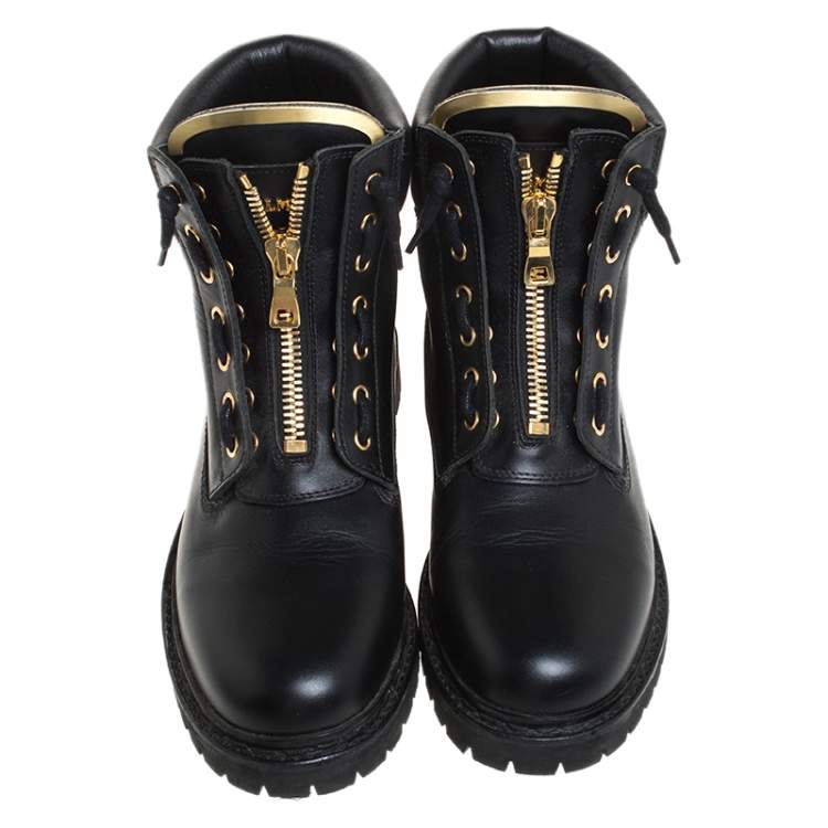 Pre Owned Balmain Black Leather Taiga Ankle Boots Size 40 