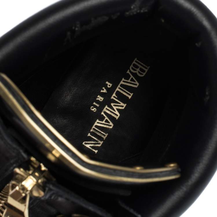 Pre Owned Balmain Black Leather Zip Front Ranger Boots Size 40