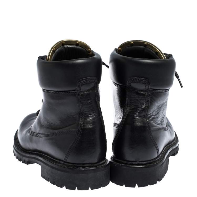 Pre Owned Balmain Black Leather Zip Front Ranger Boots Size 40