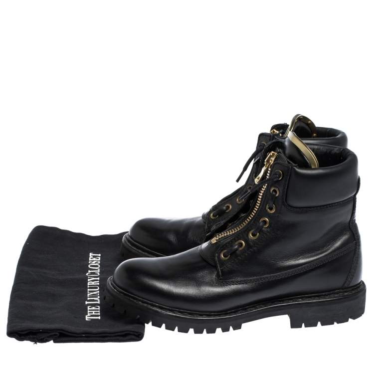 Pre Owned Balmain Black Leather Zip Front Ranger Boots Size 40