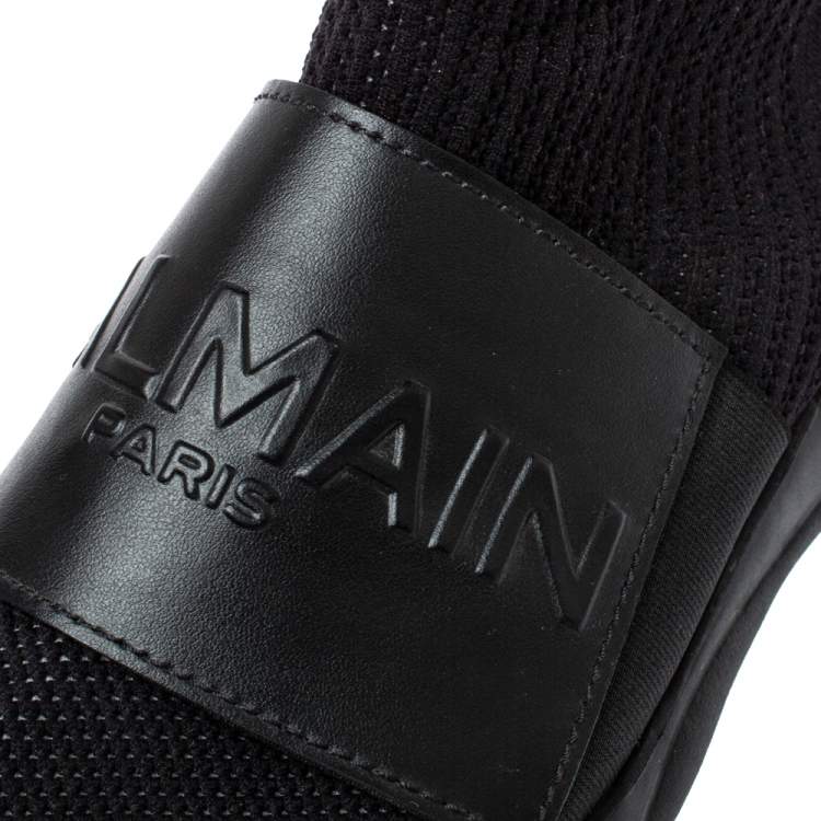 Pre Owned Balmain Black Fabric and Leather Cameron Sock Sneakers Size 40
