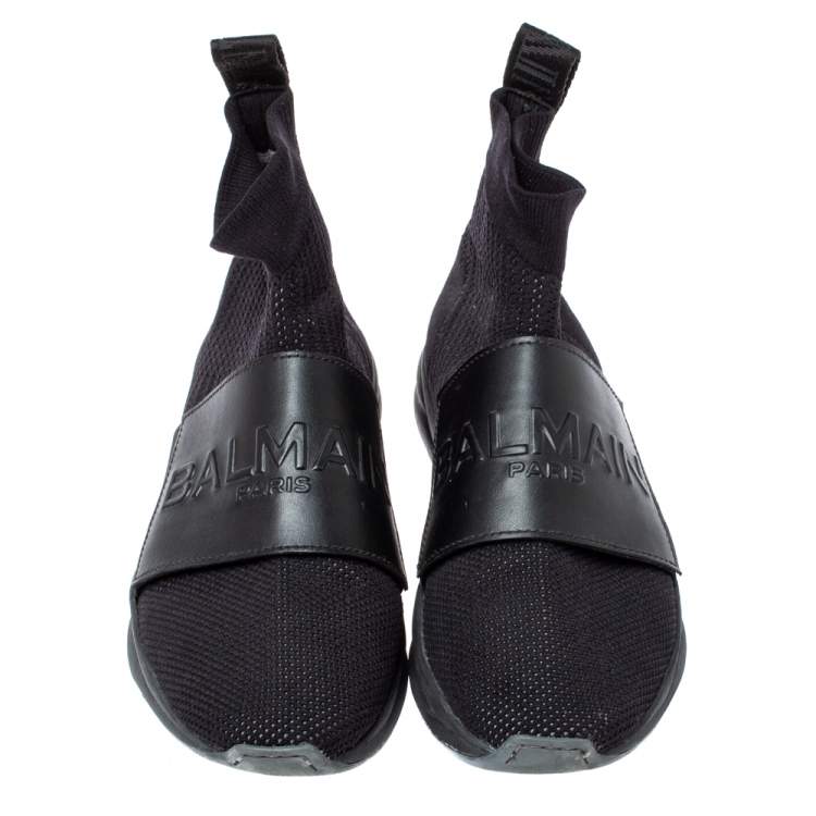 Pre Owned Balmain Black Fabric and Leather Cameron Sock Sneakers Size 40