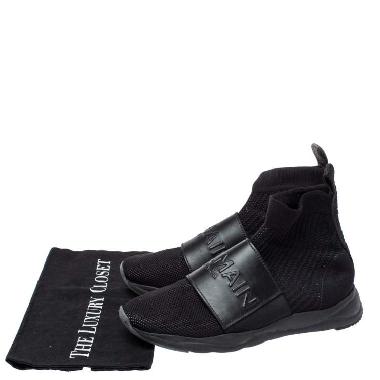 Pre Owned Balmain Black Fabric and Leather Cameron Sock Sneakers Size 40