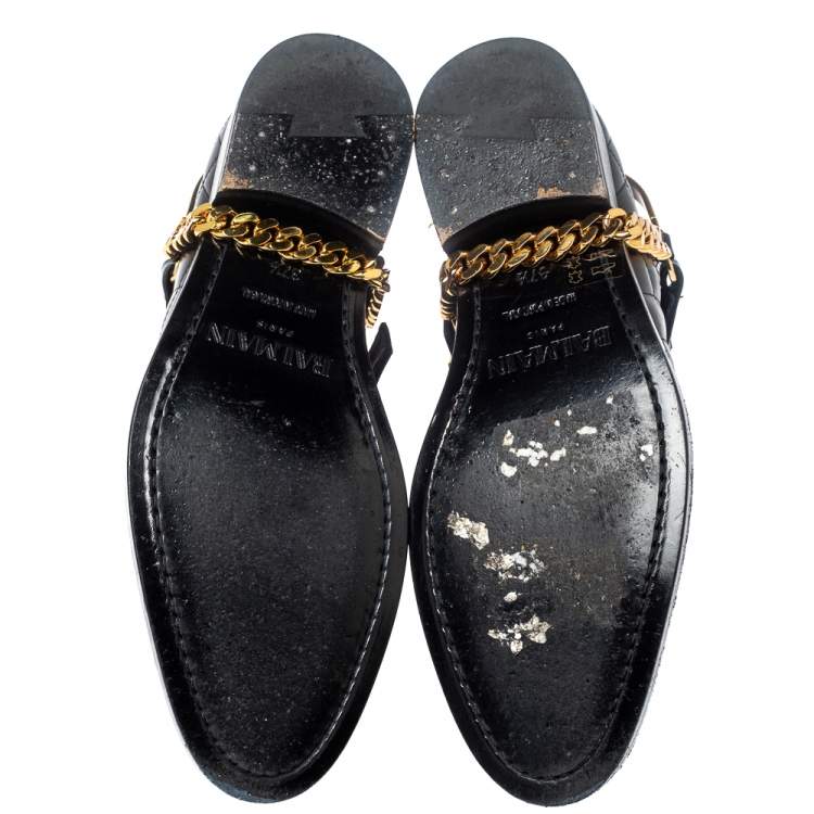 Pre Owned Balmain Black Quilted Leather Chain Details Boots Size 37.5