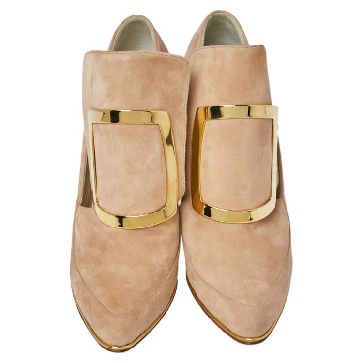 Pre Owned Balmain Beige Suede Desiree Booties Size 40.5