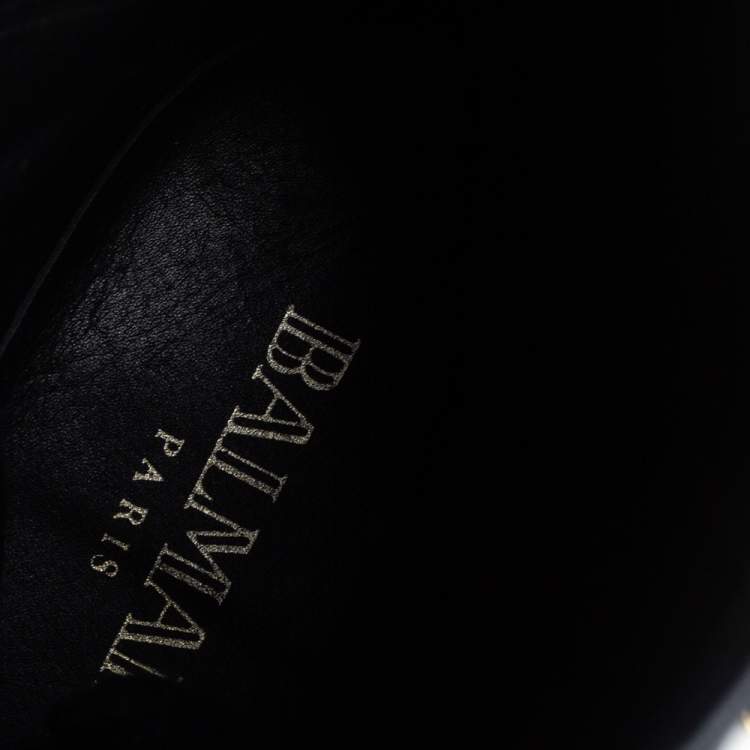 Pre Owned Balmain Black Velvet Embellished Eagle Combat Boots Size 37